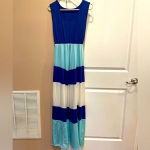Sleeveless color block blue dress large long length